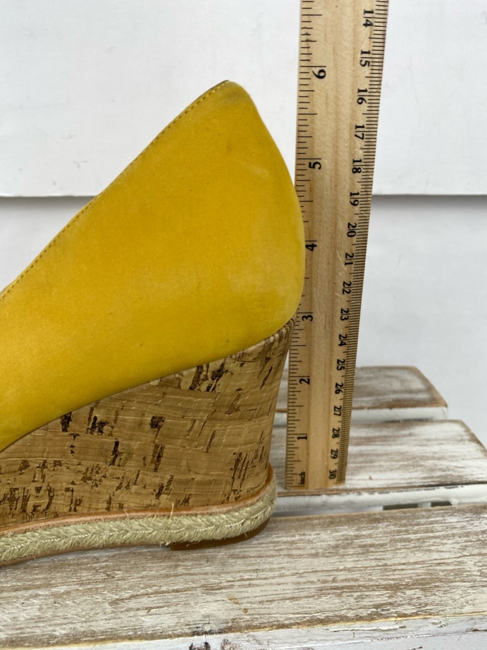 Cole Haan yellow nubuck leather Jocelyn OT peep-toe wedge shoes women’s size 8B - Picture 10 of 14